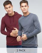 Asos Muscle Sweatshirt With Side Zips And Hoodie Multipack Save - Mult