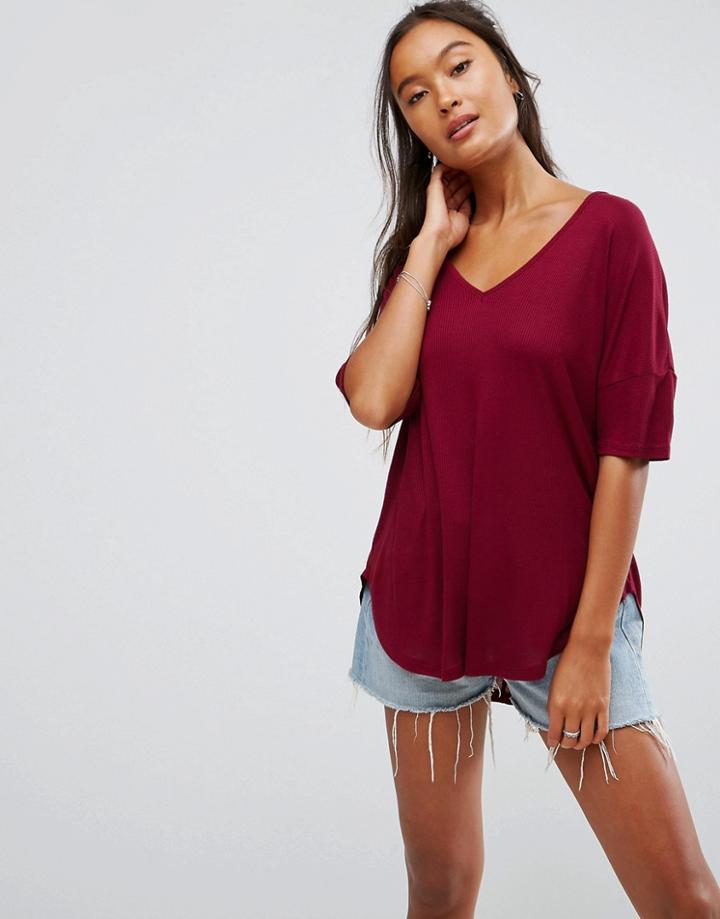 Asos Slouchy Oversized T-shirt In Rib - Red