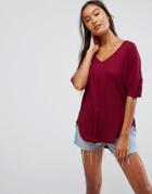 Asos Slouchy Oversized T-shirt In Rib - Red