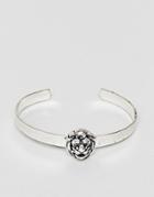 Asos Bangle With Lion Head Design In Burnished Silver - Silver