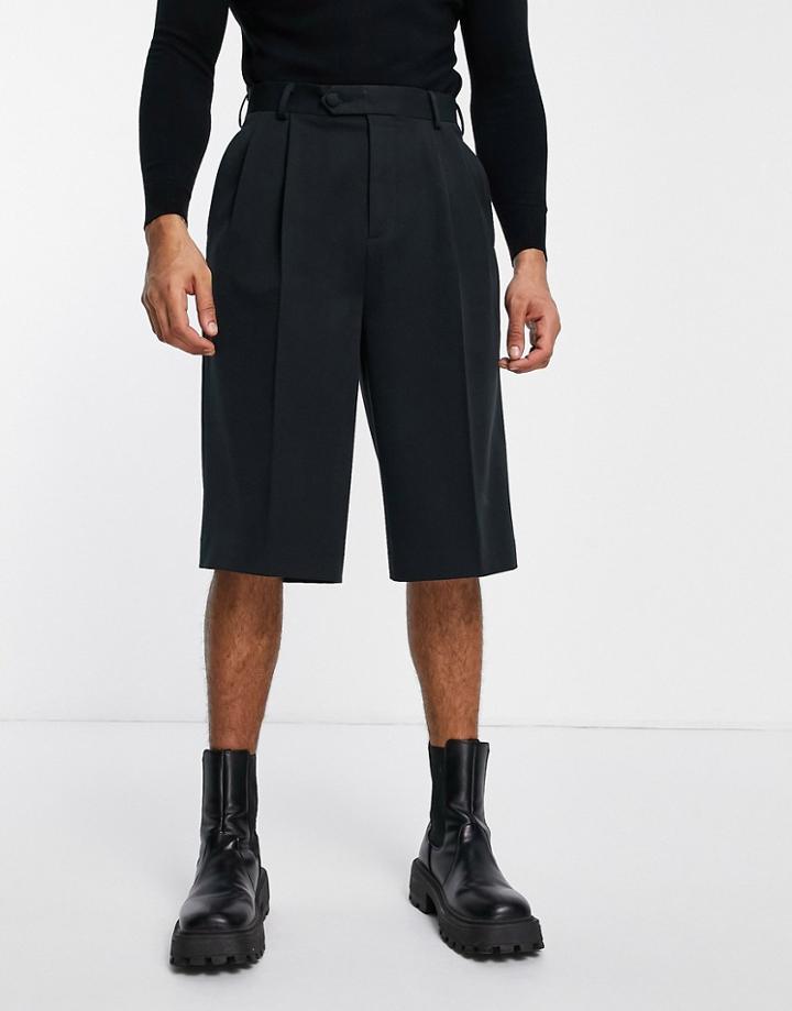 Asos Design Extra Long Wide Shorts In Black