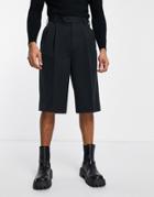 Asos Design Extra Long Wide Shorts In Black