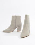 Qupid Block Heeled Ankle Boots - Gray