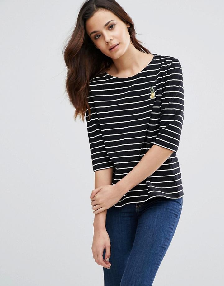 Sugarhill Boutique Kat Pineapple Stripe Top - Black