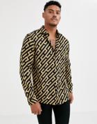 Asos Design Regular Fit Shirt In Monogram Print