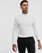 Asos Design Organic Long Sleeve T-shirt With Zip Turtleneck In White - White