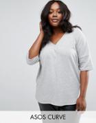 Asos Curve Oversized T-shirt In Rib With Dip Back - Gray