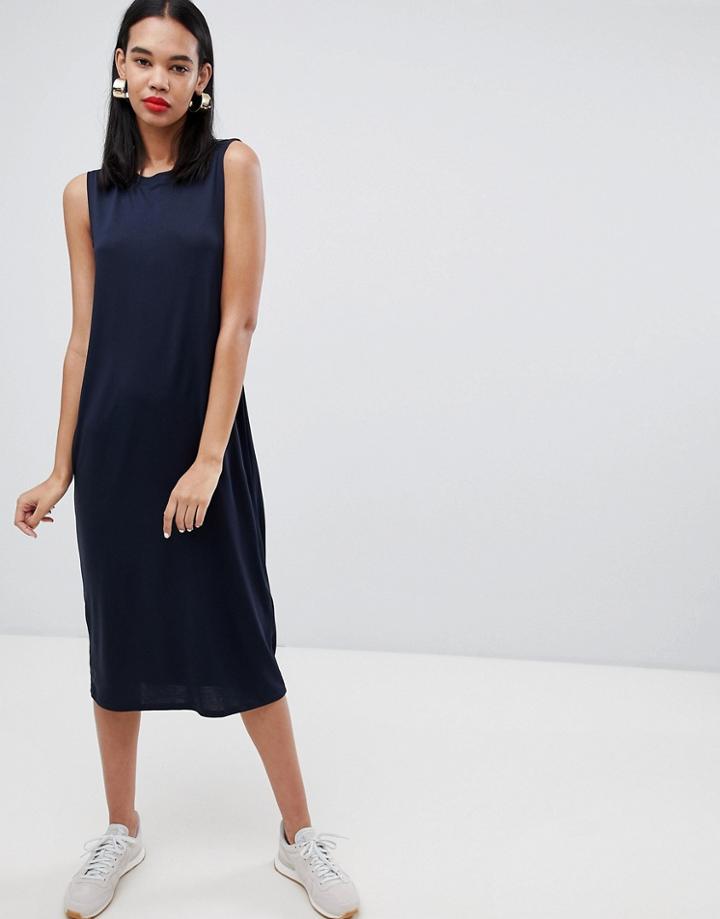 Weekday Sleeveless Column Dress In Navy - Blue