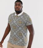 Asos Design Plus Relaxed Polo With All Over Tile Print - White