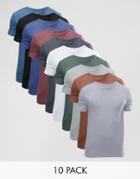 Asos Muscle T-shirt With Crew Neck 10 Pack Save 25% - Multi