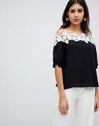 Rare London Crochet Cold Shoulder Top - Black