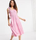 New Look Petite Tie Shoulder Double Tier Midi Dress In Dark Pink