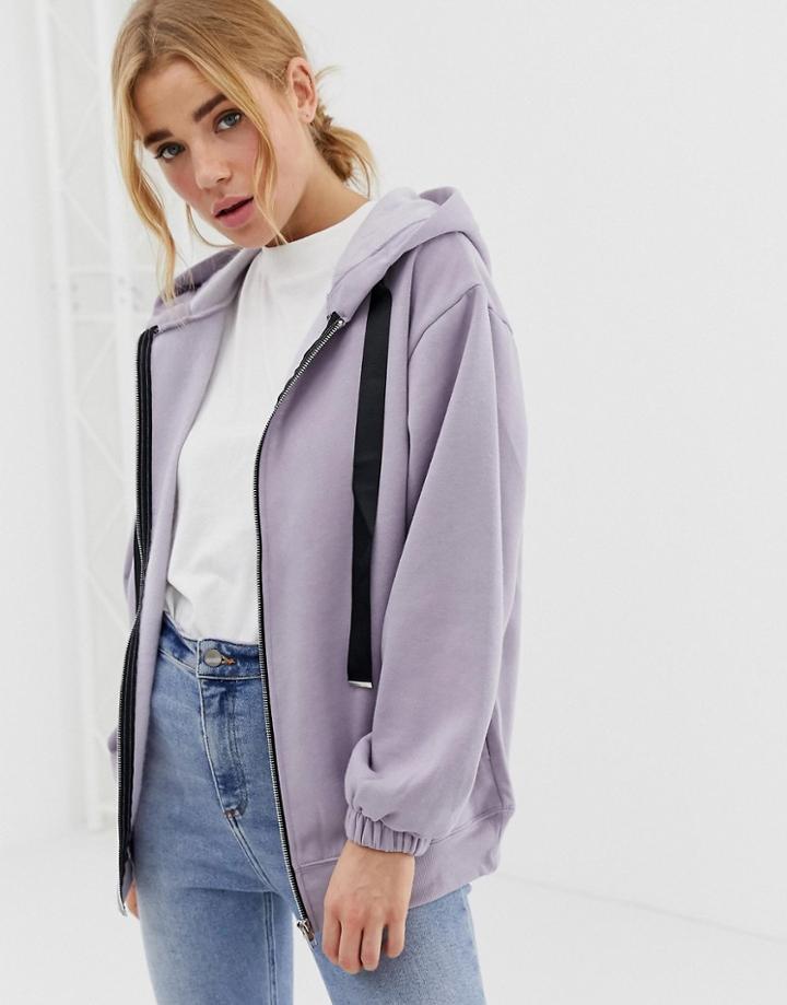 New Look Zip Front Oversize Hoodie - Purple