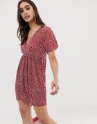 Asos Design Wrap Front Plisse Smock Dress In Polka Dot-multi