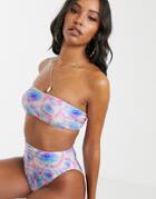 Asos Design Mix And Match Clean Bandeau Bikini Top In Neon Tie Dye - Multi