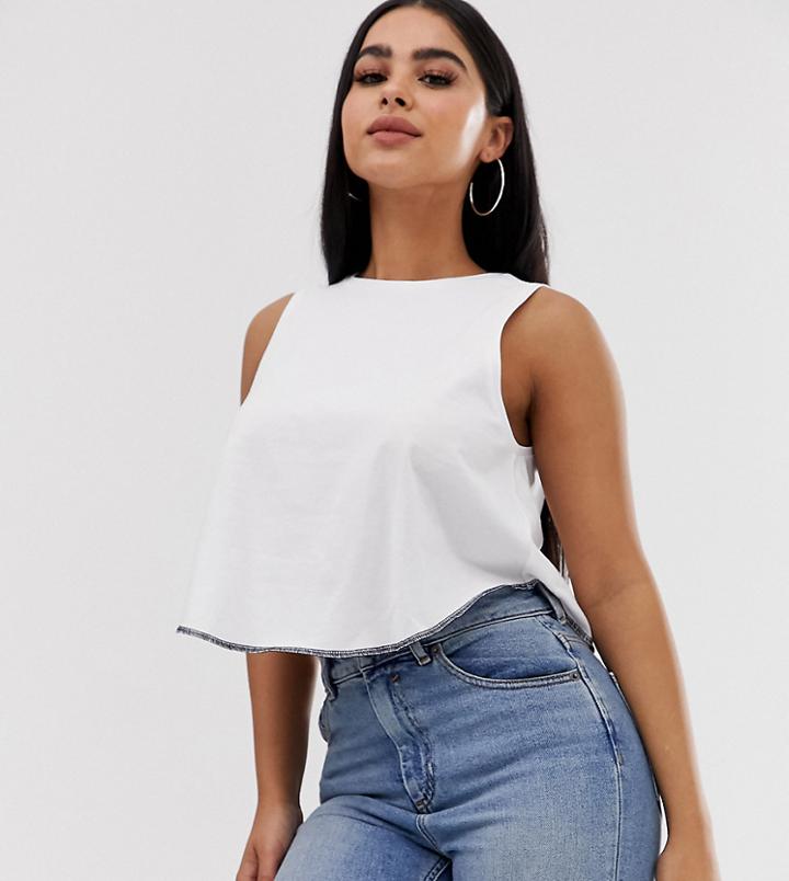 Asos Design Petite Crop Swing Tank With Overlocked Hem In White