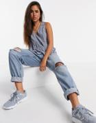 J Crew V-neck Tank W/ Shirred Empire Waist-blue