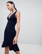 Lipsy Plunge Front Flippy Hem Midi Dress - Navy