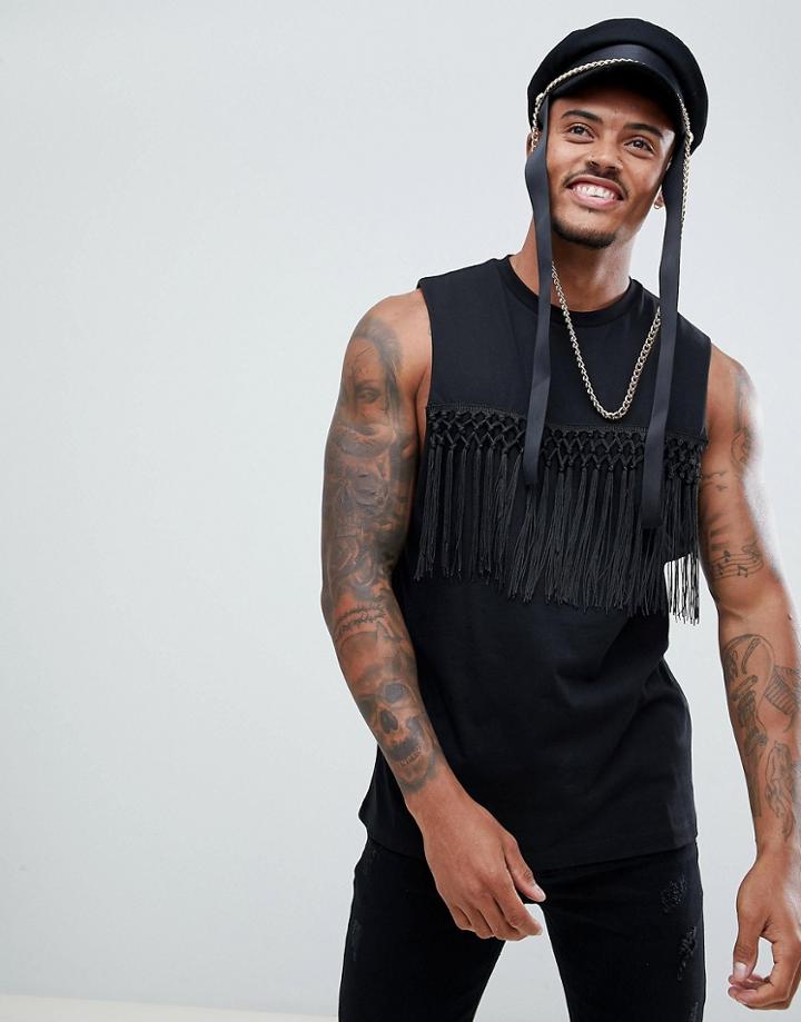 Asos Design Mariner Hat In Black With Gold Details - Black