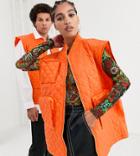 Collusion Unisex Sleeveless Quilted Jacket In Orange