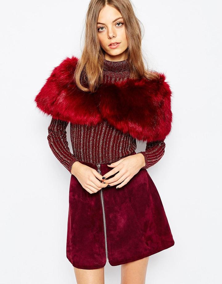 Jayley Burgundy Faux Fur Scarf - Burgundy