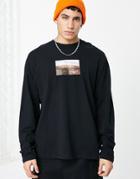 Asos Design Oversized Long Sleeve T-shirt In Black With Photographic Mountain Print