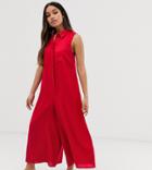 Asos Design Petite Casual Culotte Shirt Jumpsuit - Red