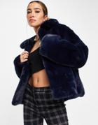 Whistles Cropped Faux Fur Jacket With Collar In Navy