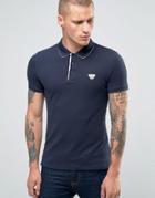 Armani Jeans Polo Shirt With Back Collar Print In Navy Slim Fit - Navy