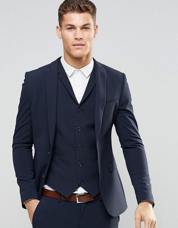 Asos Super Skinny Fit Suit Jacket In Navy - Navy