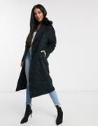 Helene Berman Double Breasted Oversized Coat With Faux Fur Collar-black