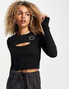 Asos Weekend Collective Rib Sweater With Cut Out Detail In Black