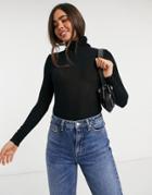 Vero Moda Ribbed Roll Neck Top In Black