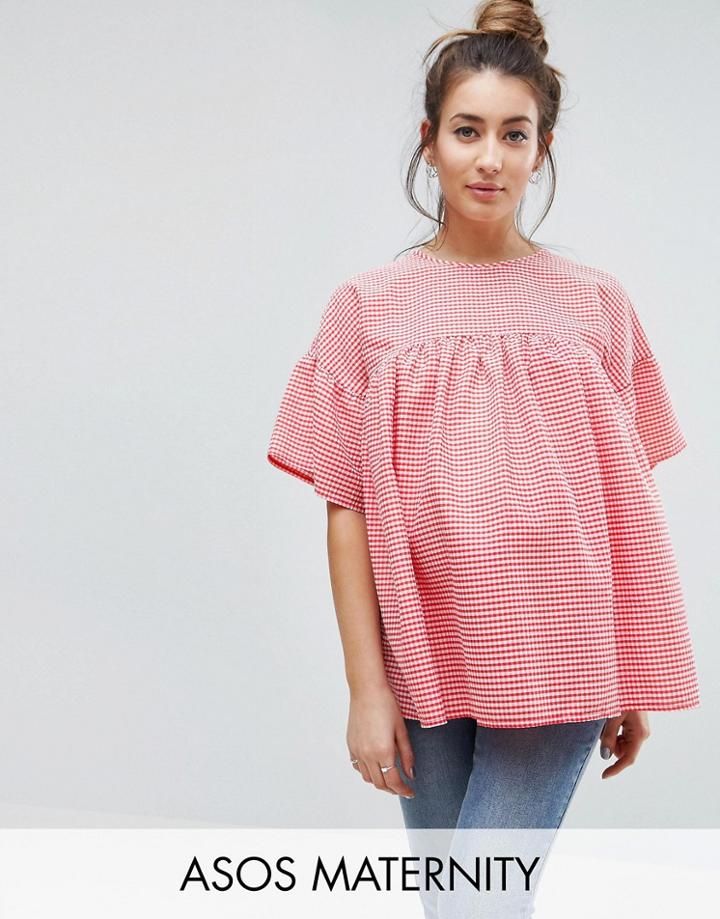 Asos Maternity Smock Top In Gingham - Red