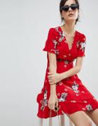 Oasis Floral Print Ruched Front Tea Dress - Multi