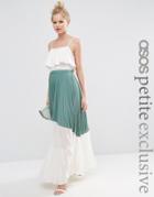 Asos Petite Pleated Maxi Skirt With Sheer Insert Detail - Green