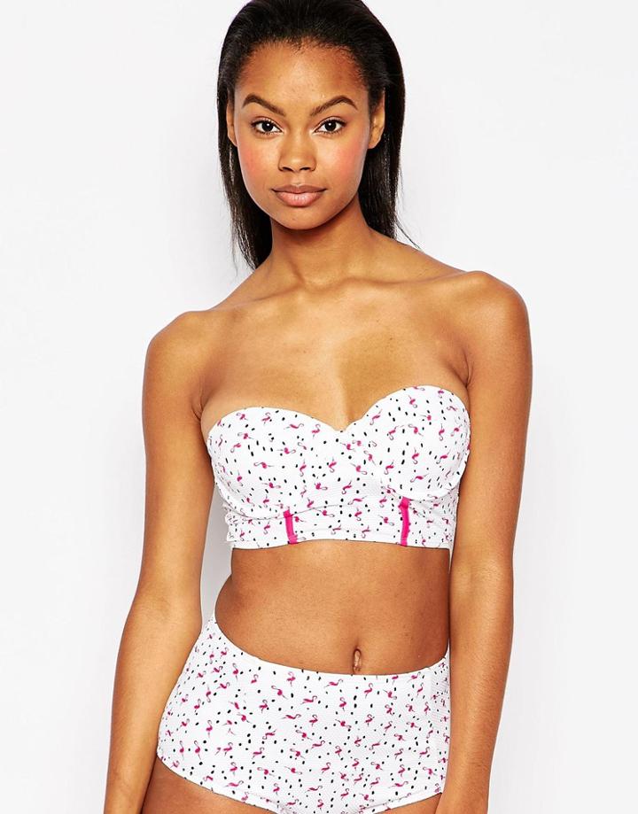 South Beach Flamingo Print Bikini Top - White Flamingo
