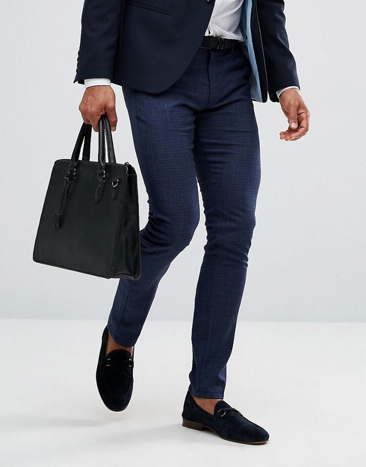 Selected Homme Skinny Pants In Mini Check With Stretch - Navy