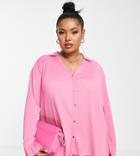 River Island Plus Plisse Shirt In Bright Pink - Part Of A Set