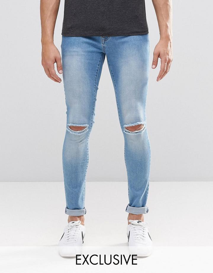Brooklyn Supply Co Light Washed Denim Dyker Jeans With Knee Slit In Super Skinny Fit - Light Wash