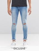 Brooklyn Supply Co Light Washed Denim Dyker Jeans With Knee Slit In Super Skinny Fit - Light Wash