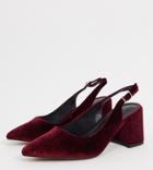 Asos Design Wide Fit Sammy Slingback Mid Heels In Burgundy Velvet-red