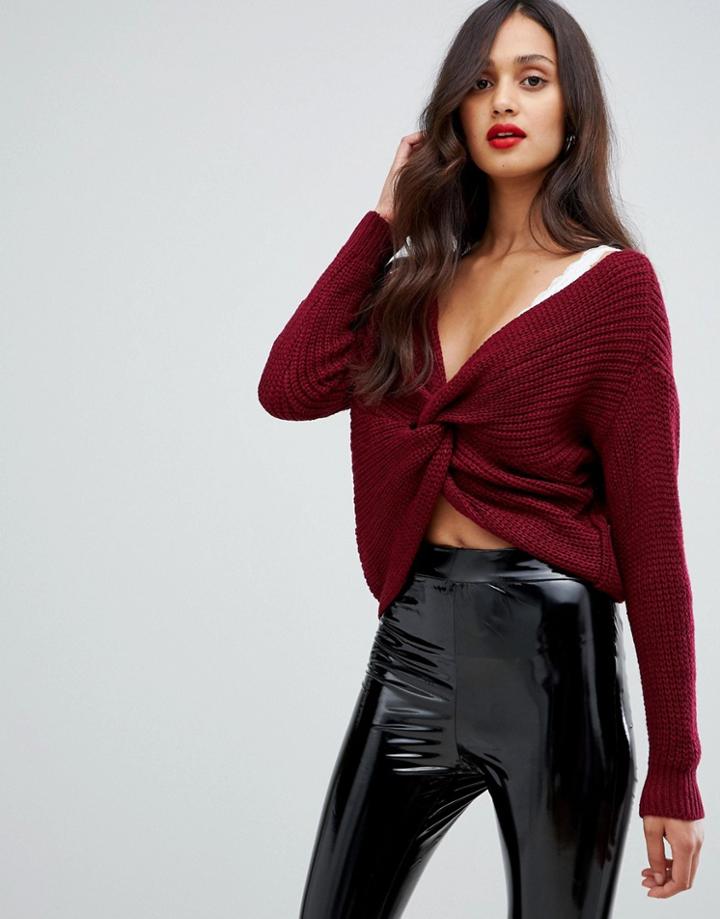 Ax Paris Twist Front Sweater - Purple