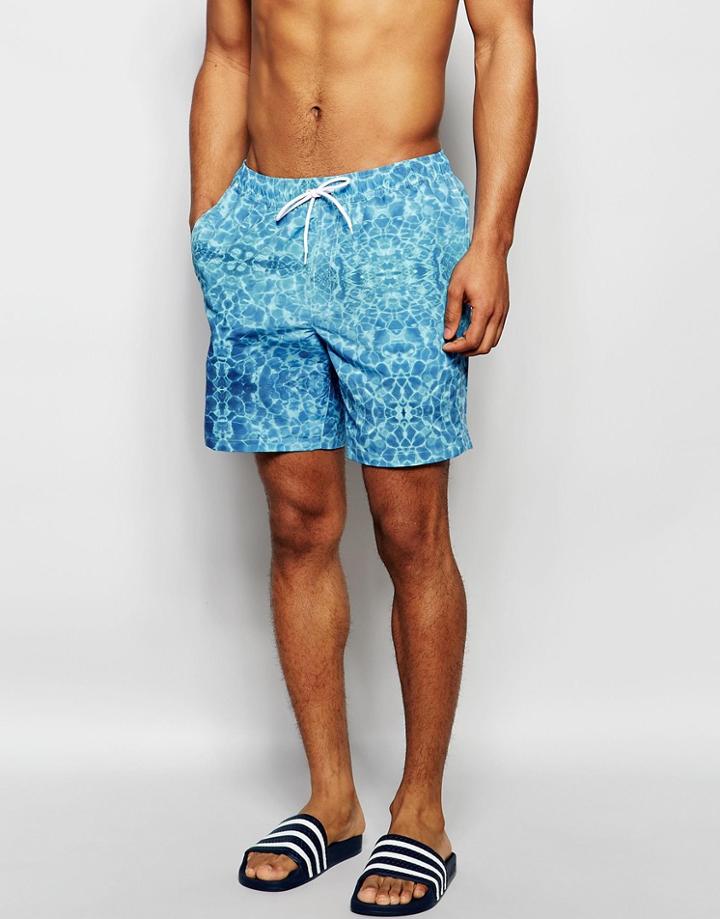 Asos Mid Length Swim Shorts With Pool Print - Blue