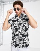 Jack & Jones Originals Button Down Collar Floral Shirt In Black & White-multi