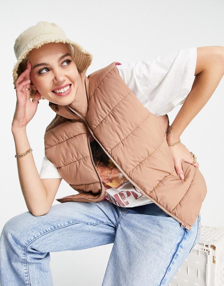 Noisy May Padded Vest In Camel-neutral