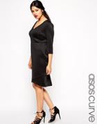 Asos Curve Exclusive Asymmetric Dress In Scuba With Deep V Neck - Black
