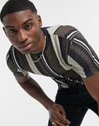 River Island Muscle Fit Striped T-shirt In Black