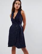 Closet London Wrap V-neck Dress - Navy