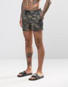 Asos Swim Shorts With Camo Print In Short Length - Green